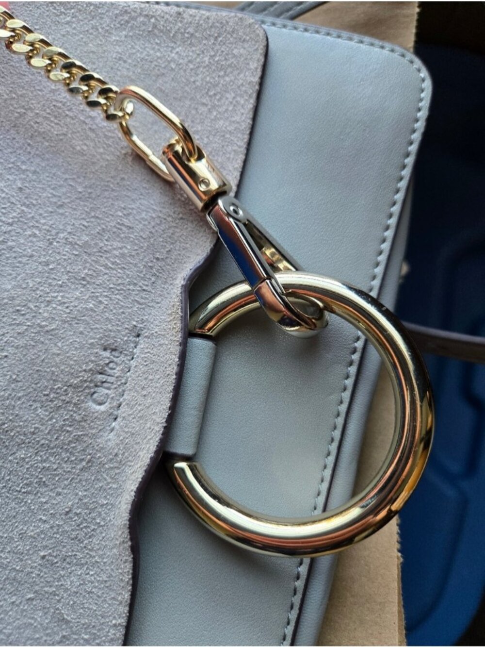Chloé Chloe Small Faye Leather & Suede Shoulder Crossbody Bag Gray 02-15-99-65 - Picture 4 of 12